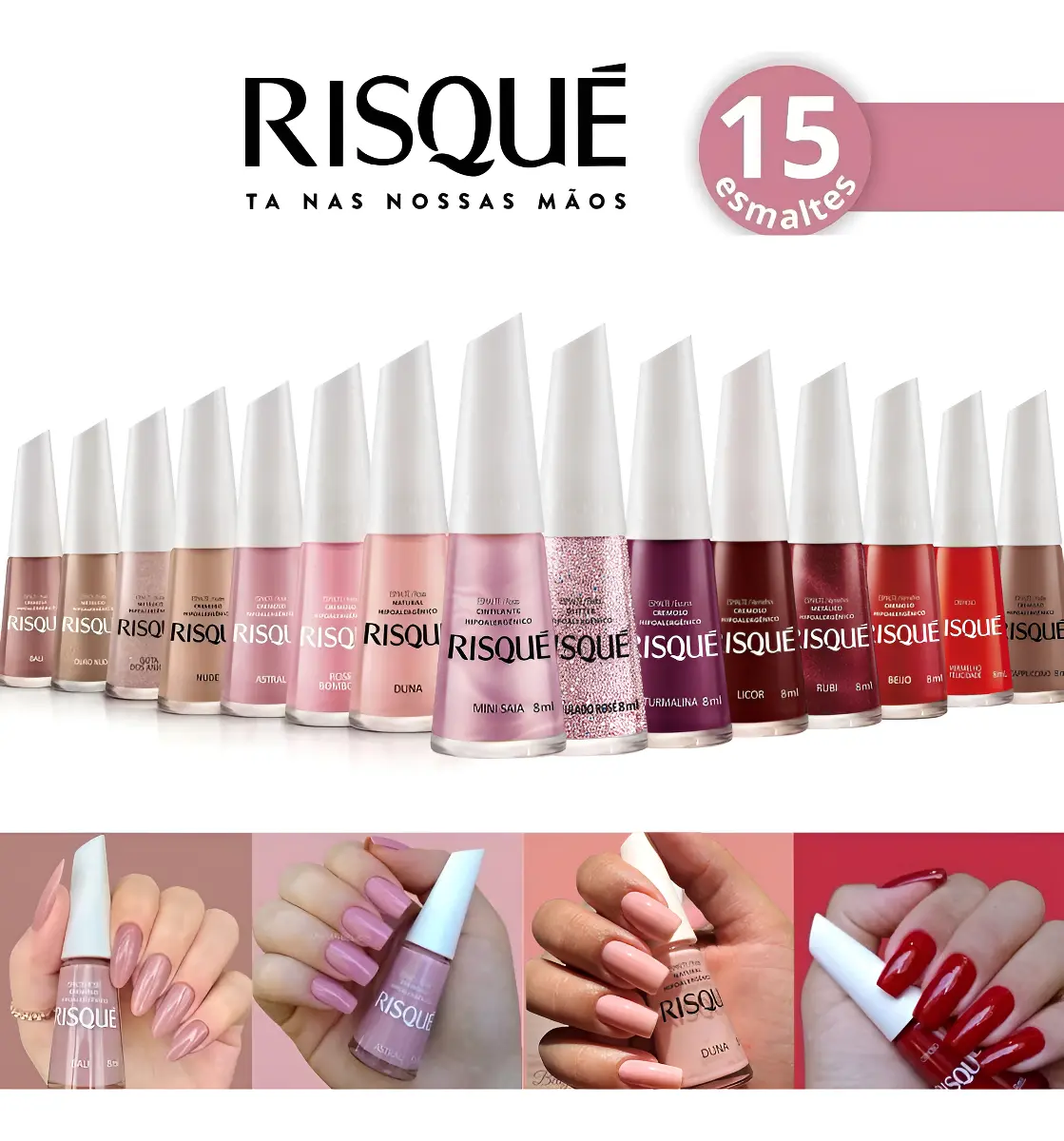 No momento, você está visualizando Risqué Kit Com 15 Esmaltes Novo Hipoalergênicos Atacado 8ml